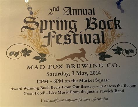 Spring Bock Beer Festival May 3rd at Mad Fox Brewery Company Falls ...