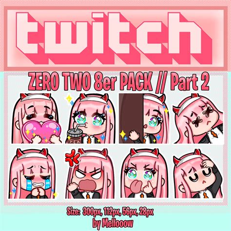 ZERO TWO Cute Twitch Emote Pack 8 Emotes - Etsy