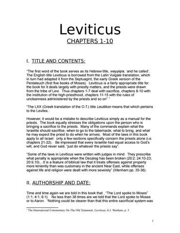 Leviticus Chapters 1, 2, 3, 4, 5, 6, 7, 8, 9, 10 Commentary by Mark ...