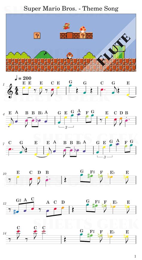 Super Mario Bros. - Theme Song Flute Piano Sheet Music