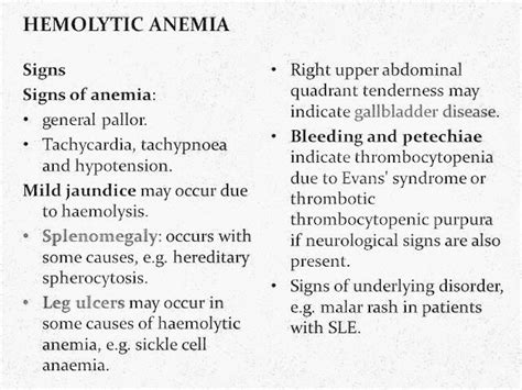 Symptoms of hemolytic anemia - PT Master Guide