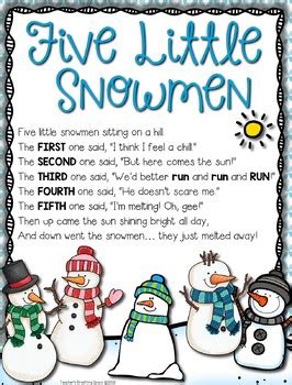 Five Little Snowmen --- Re-Telling Craftivity and Poem | TpT