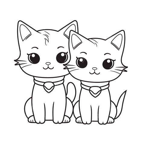 Two Cute Cats Coloring Pages Outline Sketch Drawing Vector, Cat Drawing ...