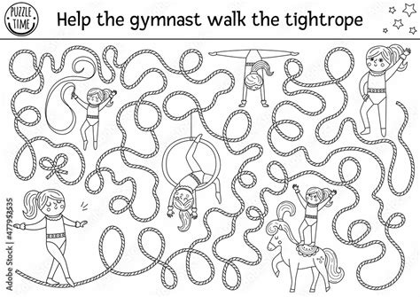 Circus black and white maze for kids with gymnast walking the tightrope ...