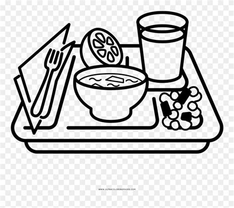 Food Tray Coloring Page - Food Tray Clipart Black And White - Png ...