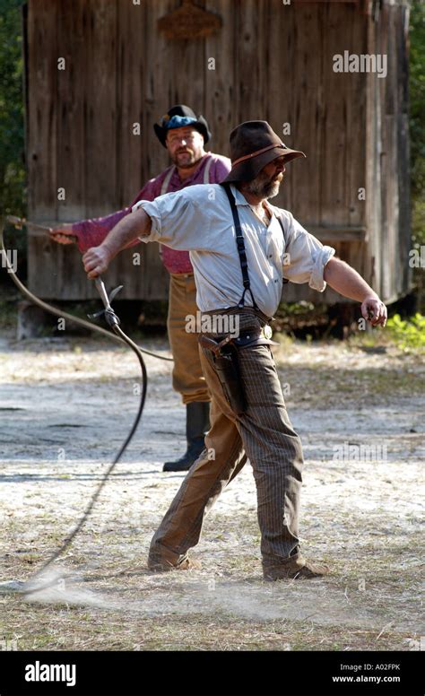 Cowboy cracking a stockwhip Whip cracking demonstration at Silver River ...