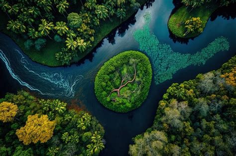 Premium Photo | River in the jungle seen from above nearby manaus the ...