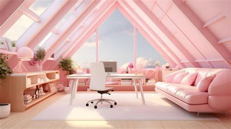 Premium AI Image | barbie pink interior of modern living room attic ...