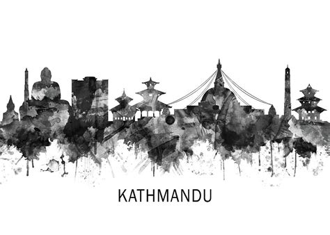 Kathmandu Nepal Skyline BW Mixed Media by NextWay Art - Pixels