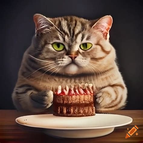 Funny image of a fat cat with a cake on Craiyon