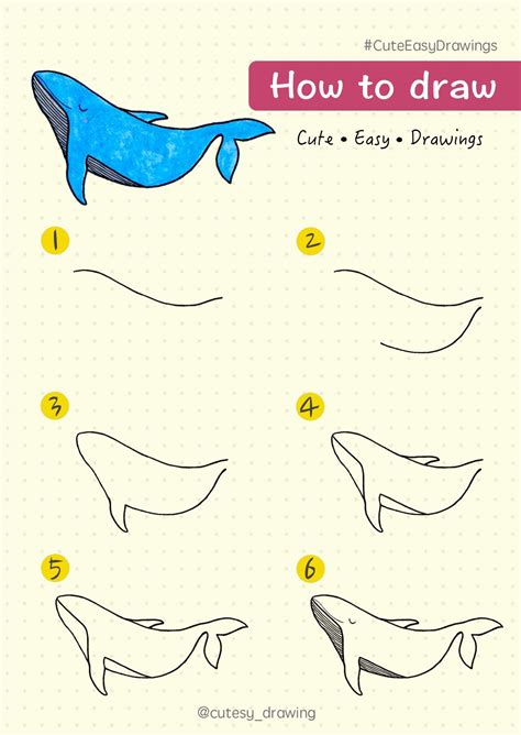 How to draw cute blue whale : step by step tutorial | Søde tegninger ...