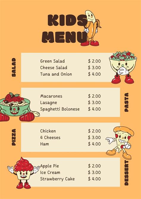 Free Printable Kids Menu Template