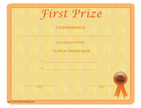 First Prize Certificate Template Download Printable PDF | Templateroller