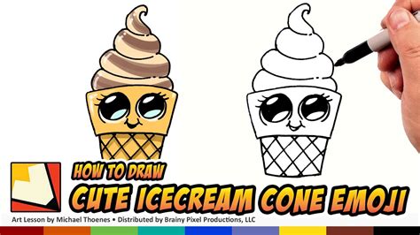 How to Draw Cute Ice Cream Cone - Cartoon Ice Cream Cone Step by Step ...