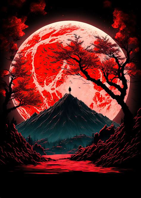 'Red Moon Japan ' Poster, picture, metal print, paint by DorthyToy ...