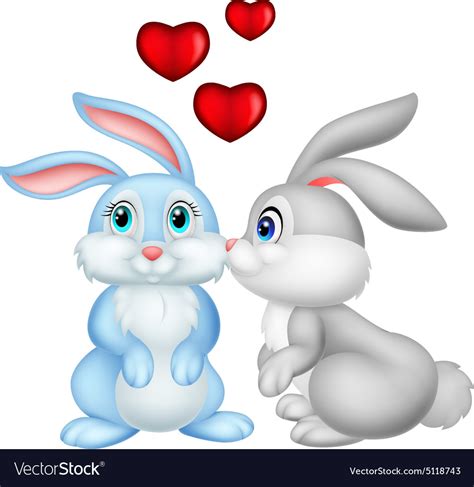 Two cute cartoon bunnies in love Royalty Free Vector Image