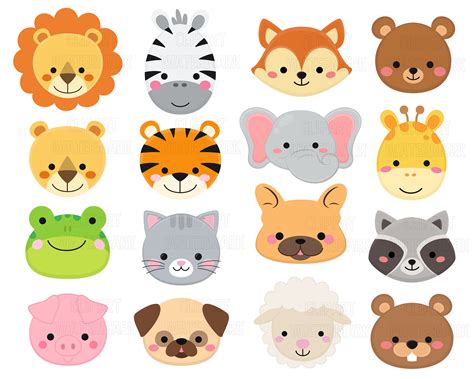 Animal Faces Clipart Safari Animals Cats Dogs Bears Lamb - Etsy Singapore