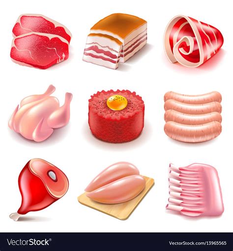 Raw meat icons set vector image on VectorStock | Meat icon, Food ...