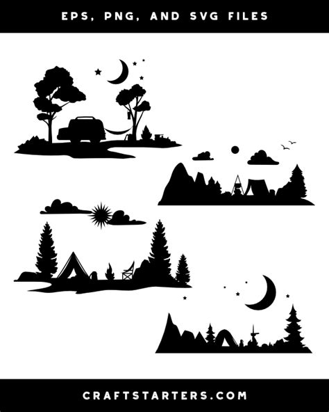 Camping Scene Silhouette Clip Art