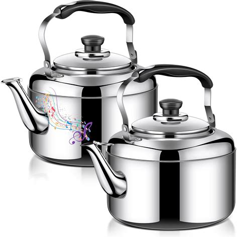 2 Pcs 4qt Whistling Tea Pots for Stove Top, Food Grade Stainless Steel ...