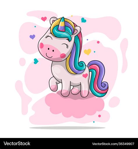 Cartoon funny unicorn on cloud cute little pony Vector Image