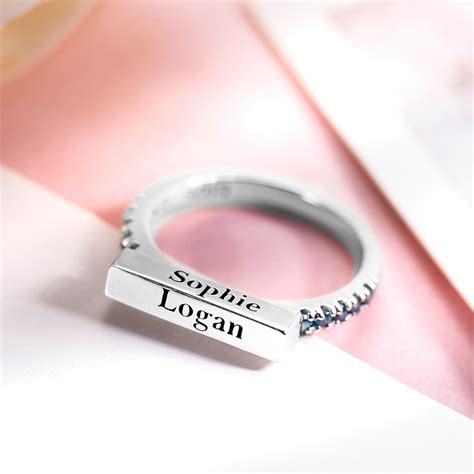 Engraved Stackable Bar Ring in Silver