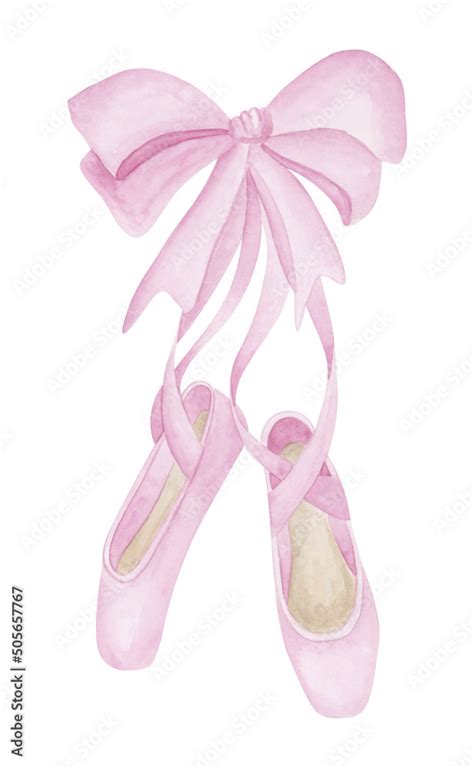 Pink ballet shoes watercolor illustration. Ballet dance pointes drawing ...