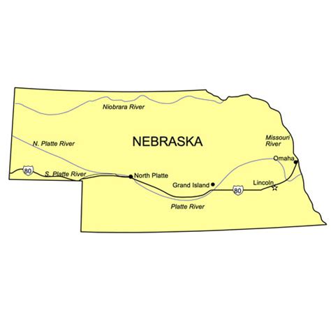 Nebraska US State PowerPoint Map, Highways, Waterways, Capital and ...