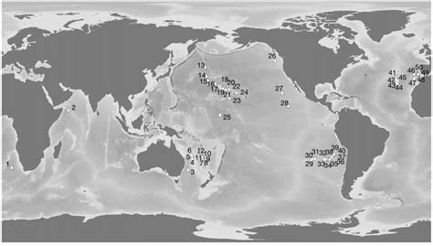 Map of seamounts examined in the present study. 1: Vema Seamount; 2 ...