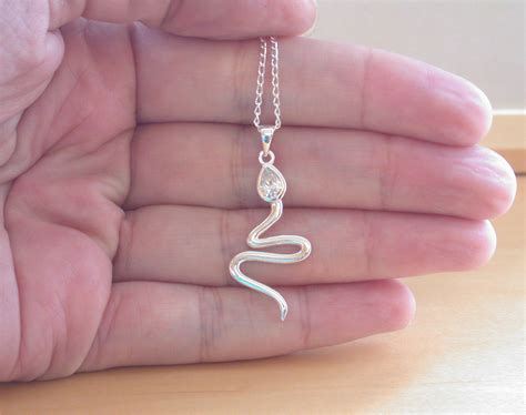 925 Cz Snake Pendant & 18" Silver Chain/Silver Snake Pendant/925 Snake ...