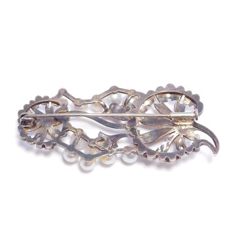 Ornate Silver & Baroque Pearl Brooch With Engraving