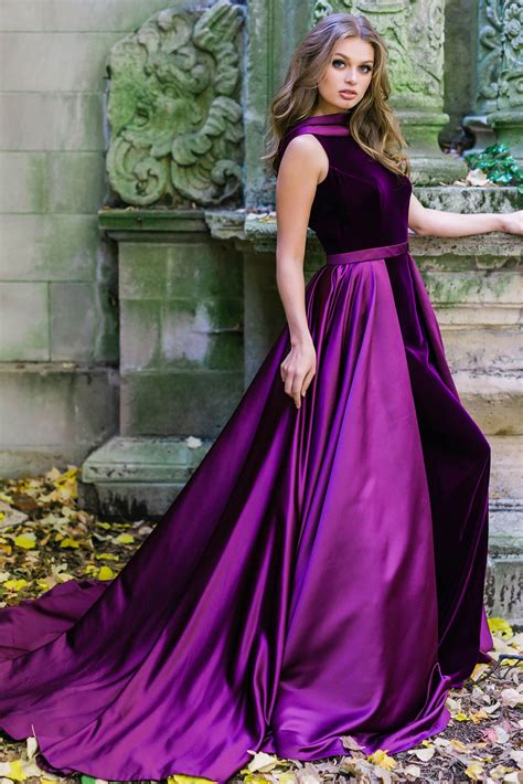 Jovani 41319 | Purple long velvet satin column gown | Couture dresses ...