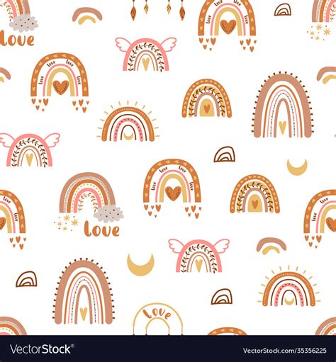 Boho rainbow love pattern trendy cute rainbows Vector Image