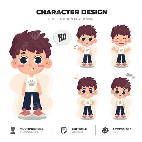 Boy Character Vector Art PNG, Cute Boy Character Design, Cartoon, Boy ...