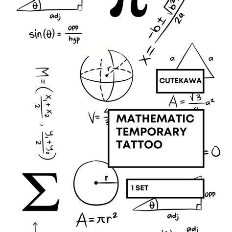 Mathematical Formulas and Symbols Temporary Tattoo Set Fun and ...