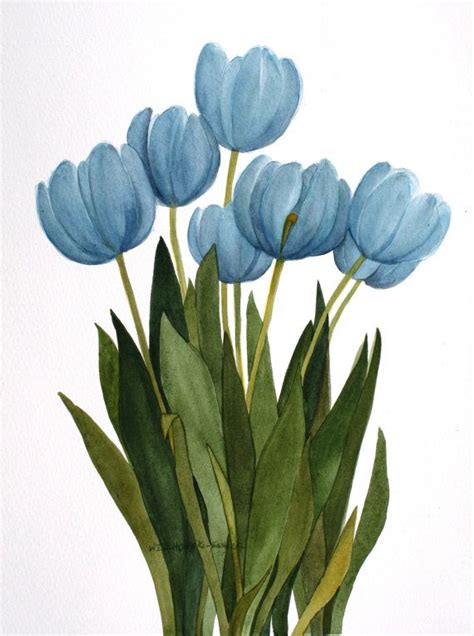 Turquoise Blue Tulips Original Watercolor Painting | Etsy | Pinturas ...