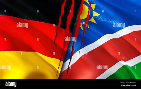 Germany and Namibia flags with scar concept. Waving flag,3D rendering ...