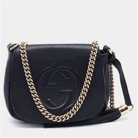 Gucci Black Leather Soho Flap Chain Crossbody Bag Gucci | The Luxury Closet