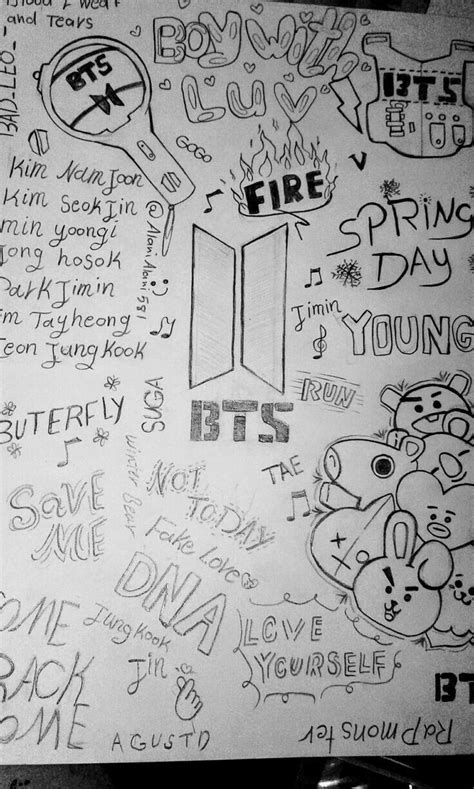 Bts drawing | Bts drawings, Easy drawings, Bts book