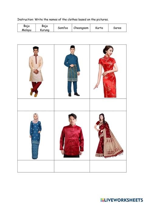 Traditional Clothes in Malaysia worksheet in 2022 | Traditional outfits ...