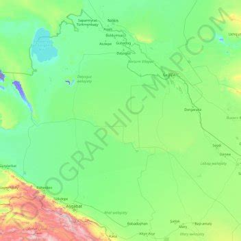 Karakum Desert topographic map, elevation, relief