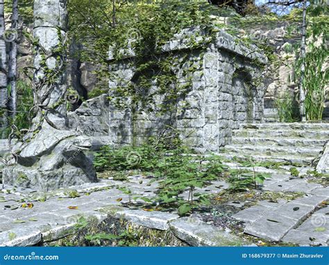 Abandoned Temple Ruins in the Forest 3D Illustration Stock Illustration ...