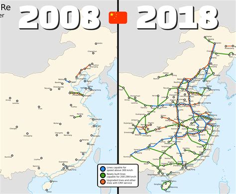 Development of China's High-Speed railway network from 2008 and 2018 ...