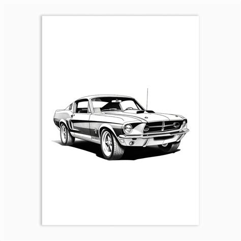 Ford Mustang Line Drawing 24 Art Print by RetroRides Gallery - Fy