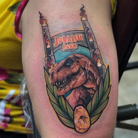 Jurassic park t-Rex tattoo ink color vibrant | Neo traditional tattoo ...