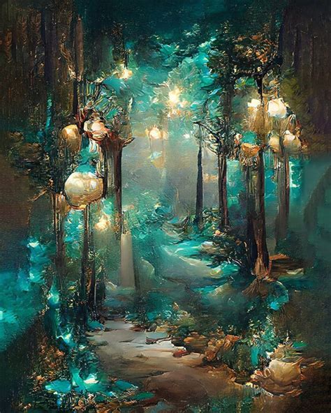 Fairy Lights Forest Digital Art Digital Painting Trees - Etsy