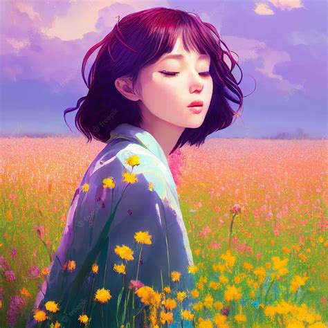 Download Korean Anime Girl On A Field Of Flowers Wallpaper | Wallpapers.com