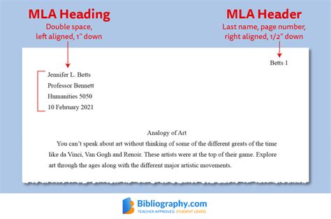 MLA Heading and Header Formats (With Examples) | Bibliography.com