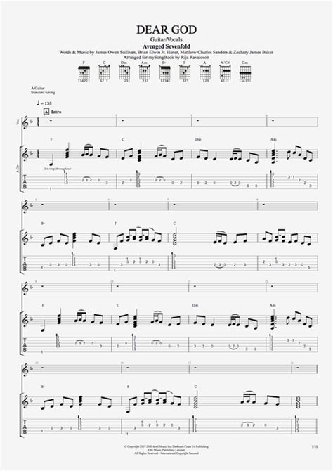Dear God by Avenged Sevenfold - Guitar & Vocals Guitar Pro Tab ...