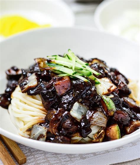 Jajangmyeon (Noodles in Black Bean Sauce) - Korean Bapsang | Black bean ...